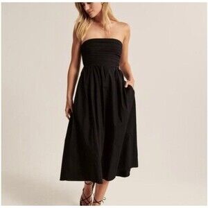 Abercrombie Emerson Black Poplin Midi Dress